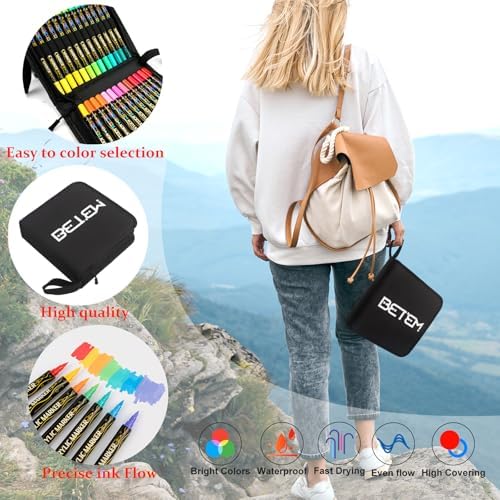 Betem 48 Colors Paint Markers for Glass, Dual Tip Acrylic Paint Pens