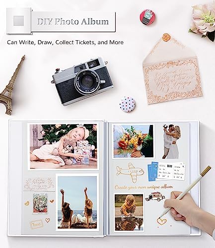 Artfeel Photo Album Self Adhesive Scrapbook Album for 3x5 4x6 5x7 8x10 Pictures,60 Pages Linen Cover with Display Window DIY Photo Book,Ideal Gifts for Family Travel Wedding Baby