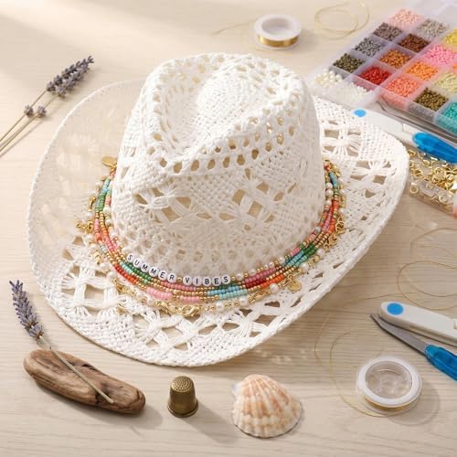 Twistover DIY Cowgirl Hat Craft Set with Beaded Make Your Own Bohemian Coastal Beach Straw Hat for Women Bachelorette Party