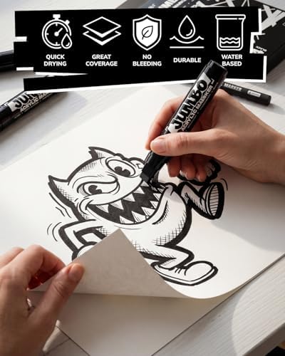 JusArt 4 Pcs Black Jumbo Poster Marker Set, 15mm and 0.7mm Tip