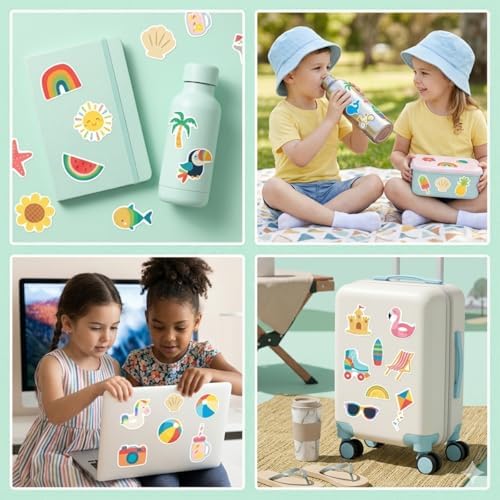 50Pcs Summer Stickers, Cute Vinyl Waterproof Tropical Beach Theme Decals for Kids Water Bottles Laptop Stationery Notebook Skateboard, Sun Surf Party Favors (2-3 Inch)