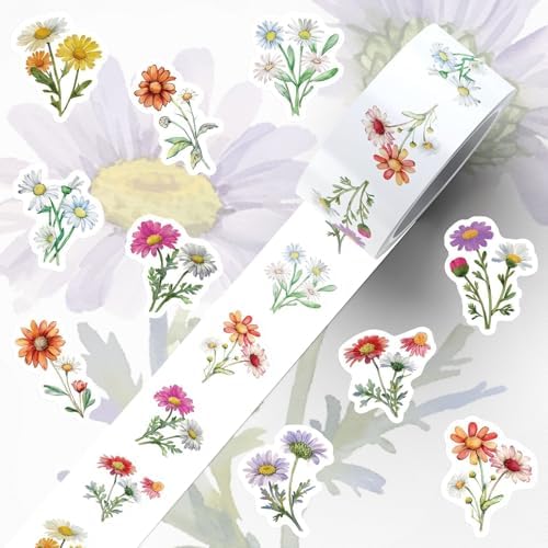 Wildflower Stickers,500pcs Daisy Flower Floral Theme Aesthetic Stickers Waterproof Vinyl Decorative Label Stickers Self-Adhesive Labels for Envelopes Gift Wrap
