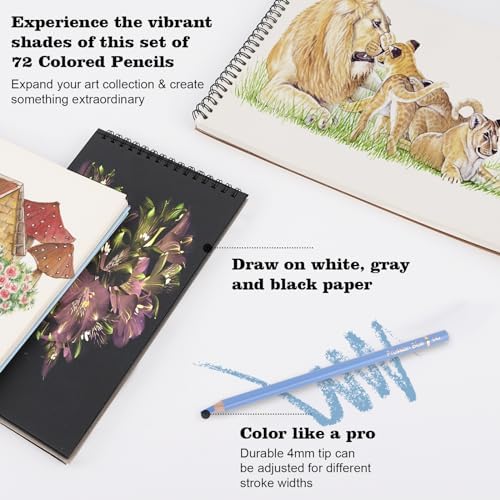 Colored Pencils for Adult Coloring Books, 72 Colors Drawing Pencils with Soft Oil-Based Cores, Professional Art Supplies for Artists, Vibrant Color Pencil Set In Zipper Case for Teens.