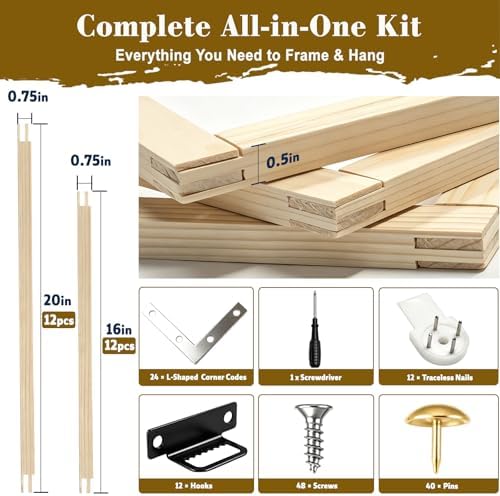 6 Pack 16x20 Inch Canvas Stretcher Bars, DIY Wood Canvas Frame Kit for Oil Painting, Paint by Numbers, Poster, Embroidery Stitch & Needlepoint Art Projects