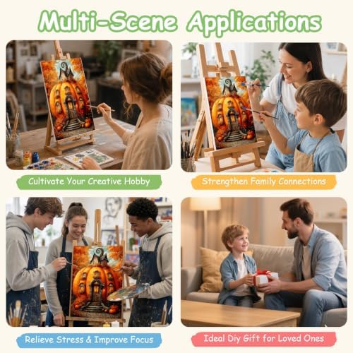Spandrel Pumpkin House Framed Paint by Numbers Kit for Adult, Halloween Adult Paint by Number Kits on Canvas, DIY Acrylic Oil Easy Autumn Painting by Numbers Fall for Home Wall Decor, 8x12in