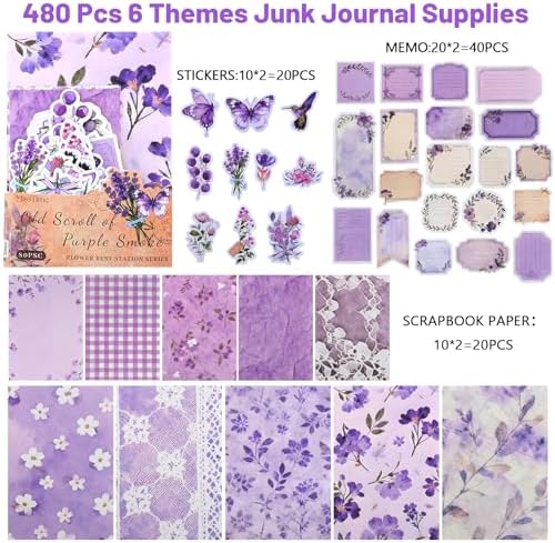 BESARME 480 Pcs Floral Scrapbook Paper and Junk Journal Stickers Set