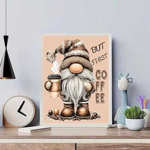 Gnome Diamond Art Kits for Adults, Gnome with Coffee Diamond Painting Kits