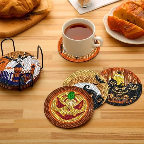 DOTSOPS 6 Pcs Halloween Diamond Art Kits for Adults Diamond Art Coasters