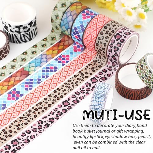 12 Rolls Leopard Animal Print Washi Tape Set,Cute Animal Pattern Decorative Tape,Cheetah Cows Zebra Peacock Decorative Masking Tapes for DIY Scrapbook Journaling Handbook Making Card Wrap Craft Gift