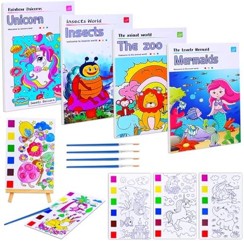 JUNQIU 4Pack Paint with Water Books for Kids, Watercolor Painting Coloring Books for Toddlers, Magic Paint Set for Kids, Art Craft Kits Easter Basket Stuffers For Girls Boys