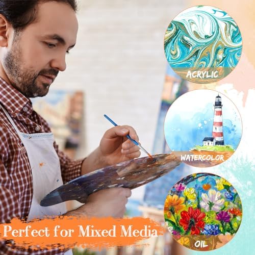 Sherr 48 Pcs Paint Brush Set Bulk Acrylic Brush Wood Paint for Detail Art Crafts Kids Artist Adult Watercolor Oil Face Body(0.7 Inch,Filbert Style)