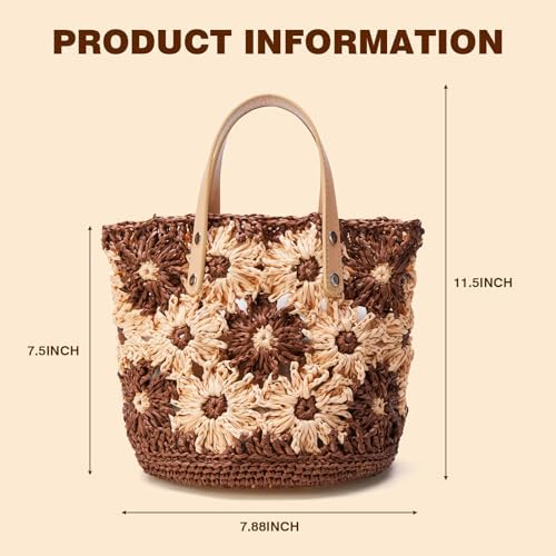 Noocro Crochet Kit for Intermediate or Advanced Level, Floral Raffia Bucket Bag, Purse, Step by Step Video Tutorial, Detailed Instruction Complete Kit Craft Supplies Holiday Gift (Mocha Blossom)