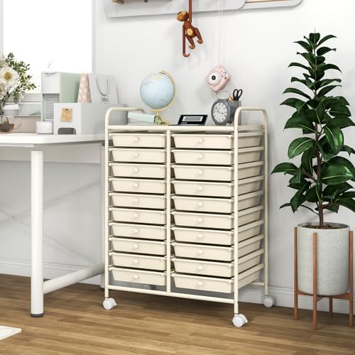 COSTWAY 20-Drawer Rolling Storage Cart, Utility Storage Organizer Cart