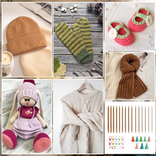 75Pcs Bamboo Double Pointed Knitting Needles Set 15 Sizes Complete Knitting Kit with Stitch Markers Needle Caps & Tape Measure for Beginners and Pros