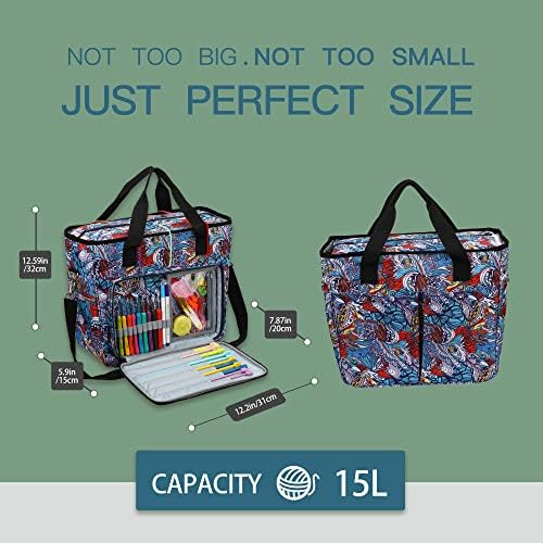 Yarn Knitting Storage Tote-Large Capacity Crochet Organizer Portable Travel Bag with Shoulder Strap Crochet Hooks Case for Unfinished Bulk Project