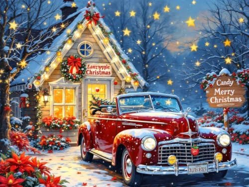 WNPOKN Christmas Red Truck Diamond Art Kits for Adults 16 x 12 inch