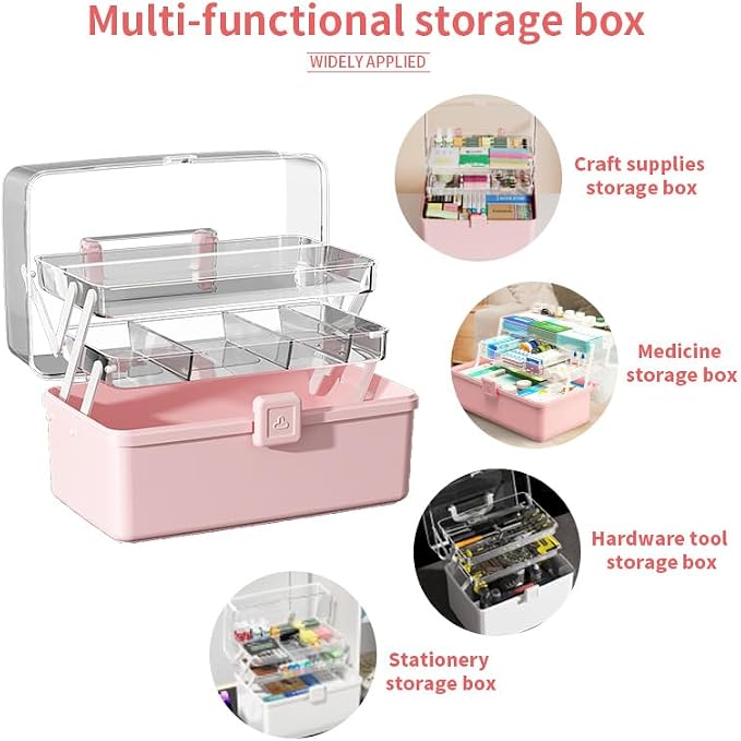 Large 3-Layer Craft Storage Box with Handle, White