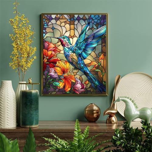 Hummingbird Paint by Numbers for Adults - Stained Glass Paint by Number