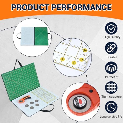 Nuanchu Fold Away Cutting & Pressing Station, 19 x 13 in Large Portable Quilting Sewing Mat Set with Felt Pressing Pad, Self-Healing Cutting Mat, 6.5 x 12 in Ruler, 45mm Rotary Cutter & 5 Blades