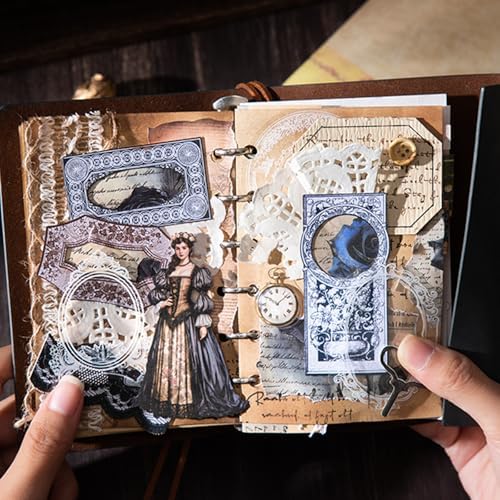 120PCS Vintage Frame Sticker Set, Retro Decorative Borders, Cardstock & PET Stickers for Scrapbook Journal Collage Planner DIY
