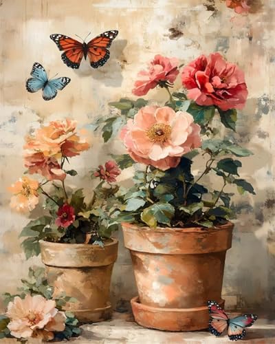 MBNTJHT DIY Flowers Paint by Numbers Kit for Adults,Unframed Potted Flowers Paint by Number Kits for Beginners,Acrylic Watercolor Painting Crafts Kit for Home Decor 16X20 Inch.