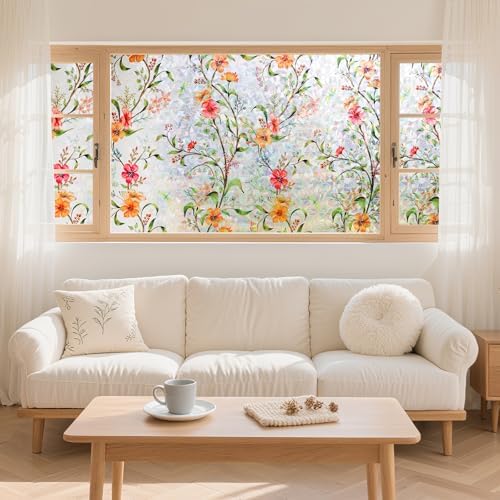 LEMON CLOUD Window Privacy Film, 3D Rainbow Stained Glass, 17.5″ x 157.4″
