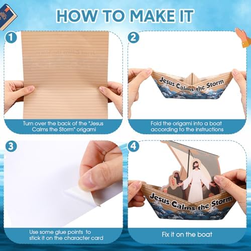 24 Set Jesus Calms The Storm Craft Kit DIY Sunday School Sailboat Cards
