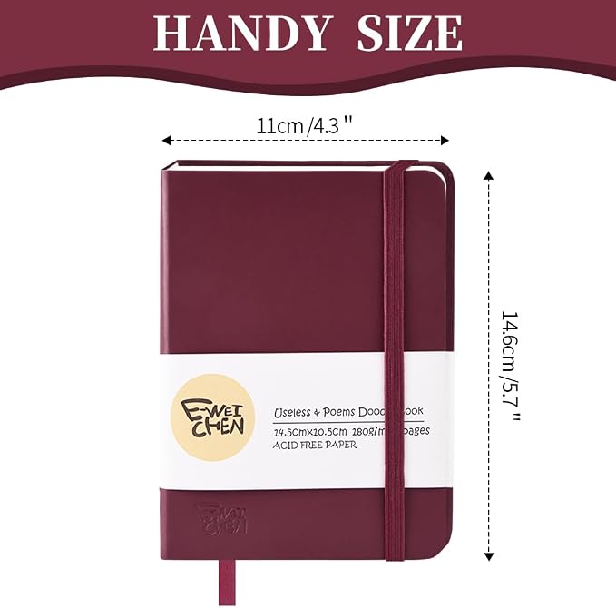 5.7x4.1in Hardcover Blank Sketchbook for Drawing 180gsm 96Pages,Wine Red