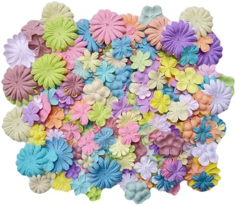 100 Pcs Handmade Mixed Mulberry Paper Flowers 18 mm - 1.5 Inch Scrapbooking Wedding DIY Craft Supplies Card (Pastels Tone)