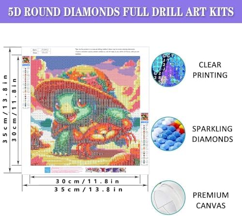 Sea Turtle Beach Diamond Painting Kits for Adults, Adorable Animal Diamond Art Kits for Beginners, 5D DIY Full Drill Round Diamond Dots Gem Arts and Crafts Suitable for Home Wall Decor 14 × 14 Inch