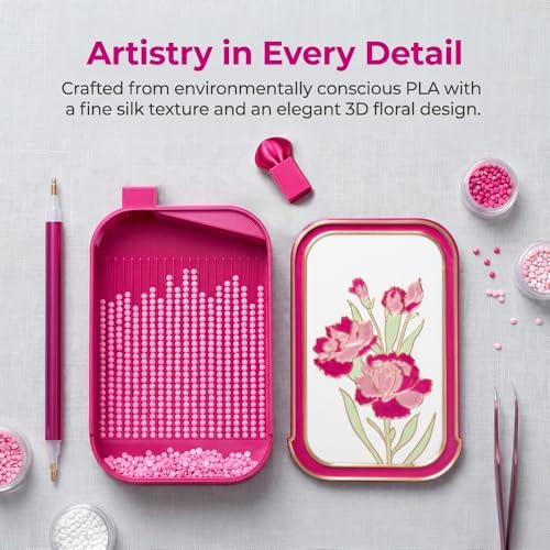 RaySoar 3D Printed Diamond Art Trays with Lids, High Edge Anti-Spill Rhinestone Tray with Exquisite Pattern for Diamond Art Accessories - Hot Pink