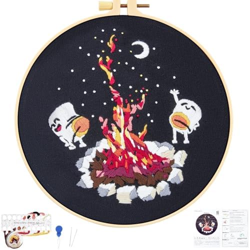 Crafmanoe Embroidery Kits for Beginners Adults, Cute Hand Embroidery Starter Kits, Counted Cross Stitch Kits for Beginners DIY Craft Kits for Adults Women, Embroidery Hoops, Thread and Video Tutorial