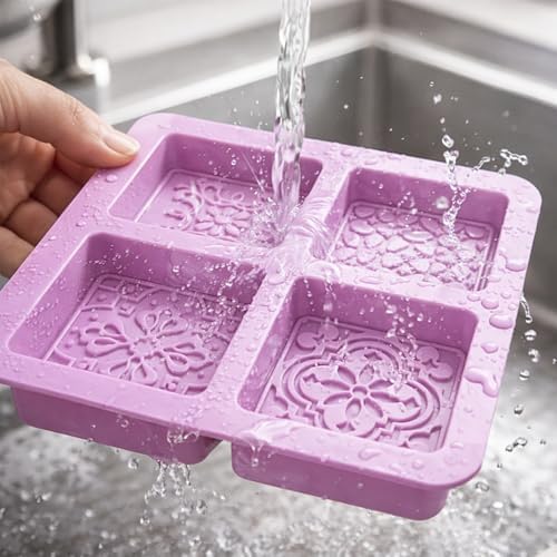 2Pack Embossed Floral Silicone Soap Mold Square Handmade Soap Making Mold Square Silicone Mold Vintage Floral Embossed Mold Handmade Soap Mold for Soap Candle Lotion Bath Bombs Resin Cake Chocolate
