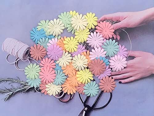 100PCS Handmade Mulberry Paper Daisy Petals, Artificial Paper Flowers for DIY Crafts, Scrapbooking, Card Making, Wedding Decorations, Floral Embellishments, Pastel Colors, 40 x 40mm (Pastes Colors)