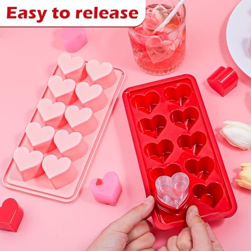 Webake Heart Ice Cube Molds, 10-Cavity Heart Shaped Silicone Molds for Chocolate, Ice Cubes, Candy, Soap, Pink Red Ice Cube Trays for Cocktails, Whiskey, Drinkings (Pack of 3)