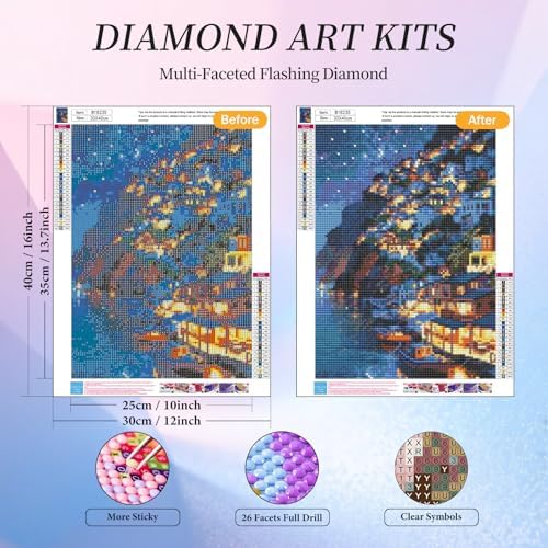 Diamond Art Kits for Adults, Village Diamond Painting Kit, 12 x 16 Inch