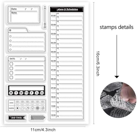 ORIGACH Plans and Schedules Clear Stamps Date Planning Silicone Stamps for Cards Making DIY Scrapbooking Photo Album Decoration, 6.3x4.3inch