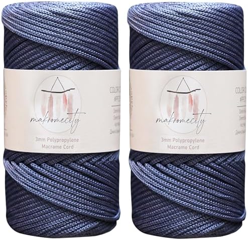 Makromecity 2 Skeins Polyester Macrame Cord 3mm x 131 Yards (394 Feet) Polypropylene Denim Blue Cord for Crochet, Crafts, Wall Hangings, Bags, Underplate, Rug