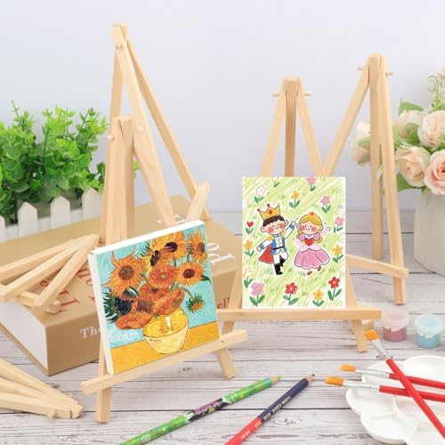 Yiksonyo 30 Pack 9 Inch Wooden Easel, Tabletop Wood Easels, Small Wooden Easel for Painting, Art, and Crafts
