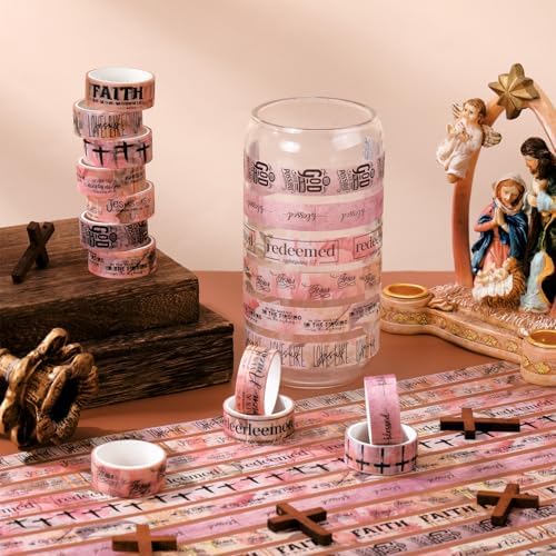 24 Rolls Christian Washi Tape Gifts for Bible Journaling, Pink