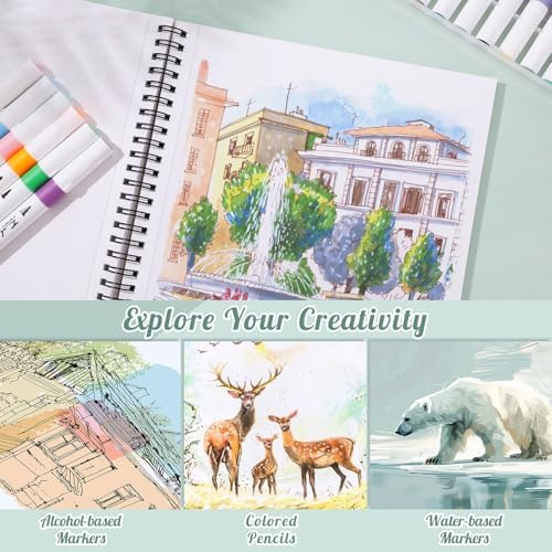 9 × 12 in Marker Paper Pad, 50 Sheets, Spiral Bound, 120gsm | Bleed-Resistant Acid-Free Paper, Smooth for Alcohol Markers, Pencils & Acrylics, Easy-Tear Pages, Lays Flat for Drawing