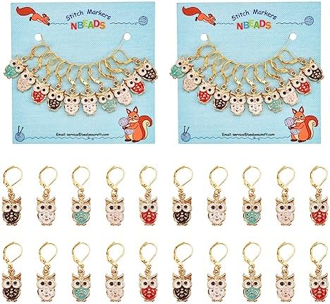 NBEADS 20 Pcs 5 Colors Owl Stitch Markers, Alloy Enamel Crochet Charms Stitch Marker Knitting DIY Gift for Knitting Weaving Sewing Accessories Quilting Jewelry Making