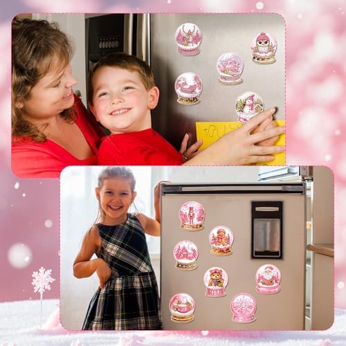 Motipuns 30 Pcs Diamond Magnets,Christmas Crystal Ball,Pink