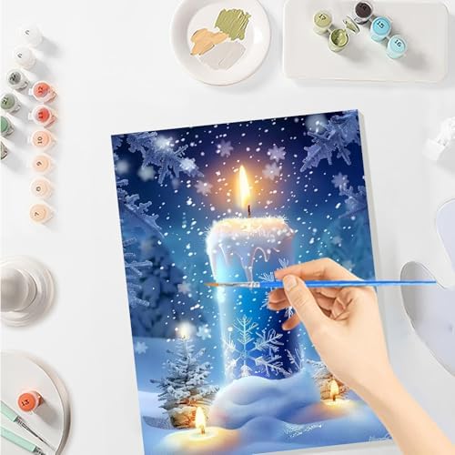 SENQAO Christmas Paint by Numbers for Adults Framed, Christmas Candles Adults' Paint-by-Number Kits, Adult Paint by Number Kits on Canvas, Acrylic Number Painting for Home Decor, 8x12inch