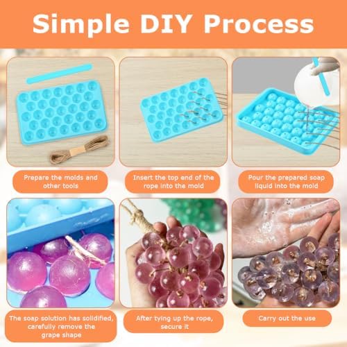 Grape Soap Molds Kit - 2Pcs DIY Handmade Soap Making Kit with Stirring Stick, Jute Rope, Reusable Soaps Molds for Homemade Soap, Candle, Resin Crafts (Without Soaps)
