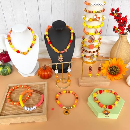 XBYzuzi 1540Pcs Fall Beads for Bracelets Making Kit, Thanksgiving Beads for Bracelets Jewelry Making Orange Assorted Autumn Maple Leaf Pumpkin Clay Bead Turkey Charms for Necklace Earrings DIY Crafts