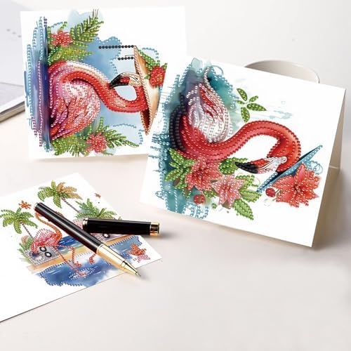 AiYuanzsh 6 Pack Diamond Painting Greeting Card Kits Flamingo Summer Designs, DIY 5D Diamond Art Greeting Cards with Envelopes for Birthday, Thanksgiving, Holiday Wishes and Handmade Gifts