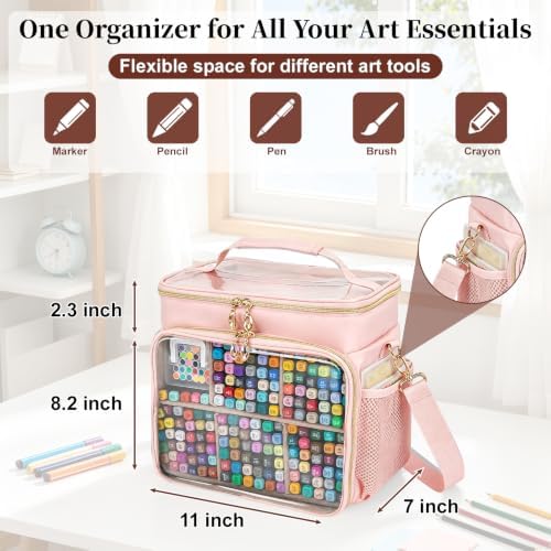 Large Double-Layer Marker Organizer Case for 200-300 Markers, Pink