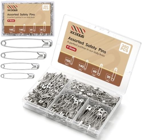 XKDOUS 380 Pack Safety Pins Assorted Sizes, Heavy Duty Pins for Clothes