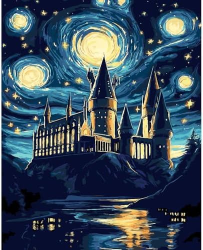 AALBLAC Magic Castle Paint by Numbers Kit for Adults Beginner - Starry Night Castle Paint by Numbers Canvas, DIY Abstract Landscape Oil Painting for Gift Home Wall Decor 16x20inch